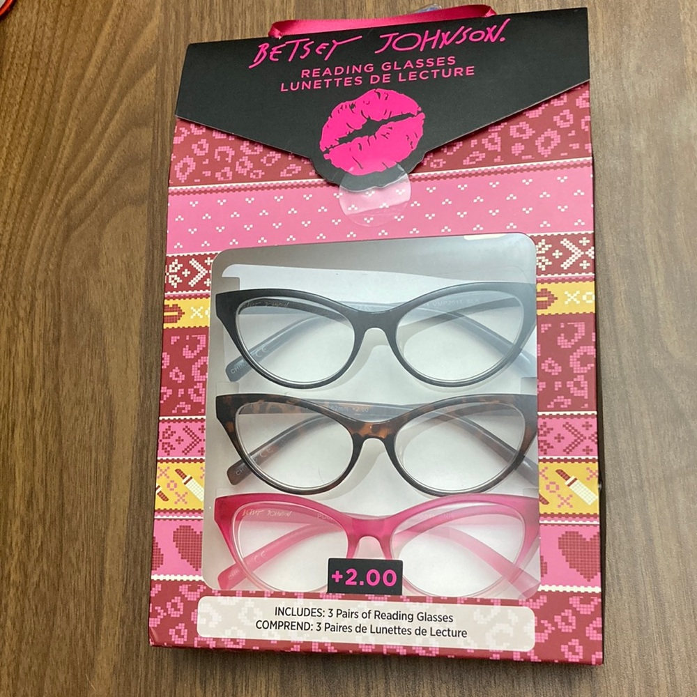 3 Pair Betty Johnson Cat Eye Reading Glasses 2.0 Readers